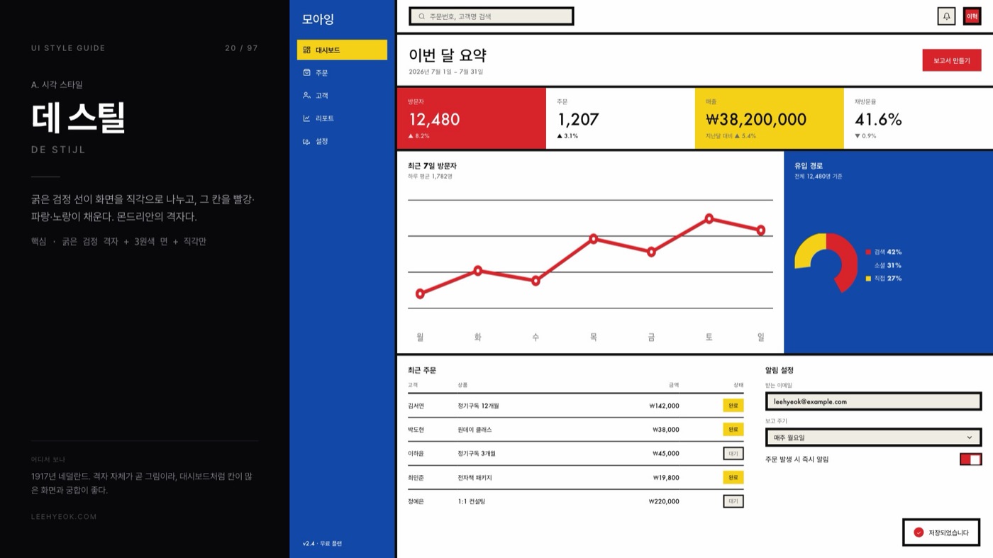 데 스틸 — DE STIJL 스타일을 적용한 대시보드 화면