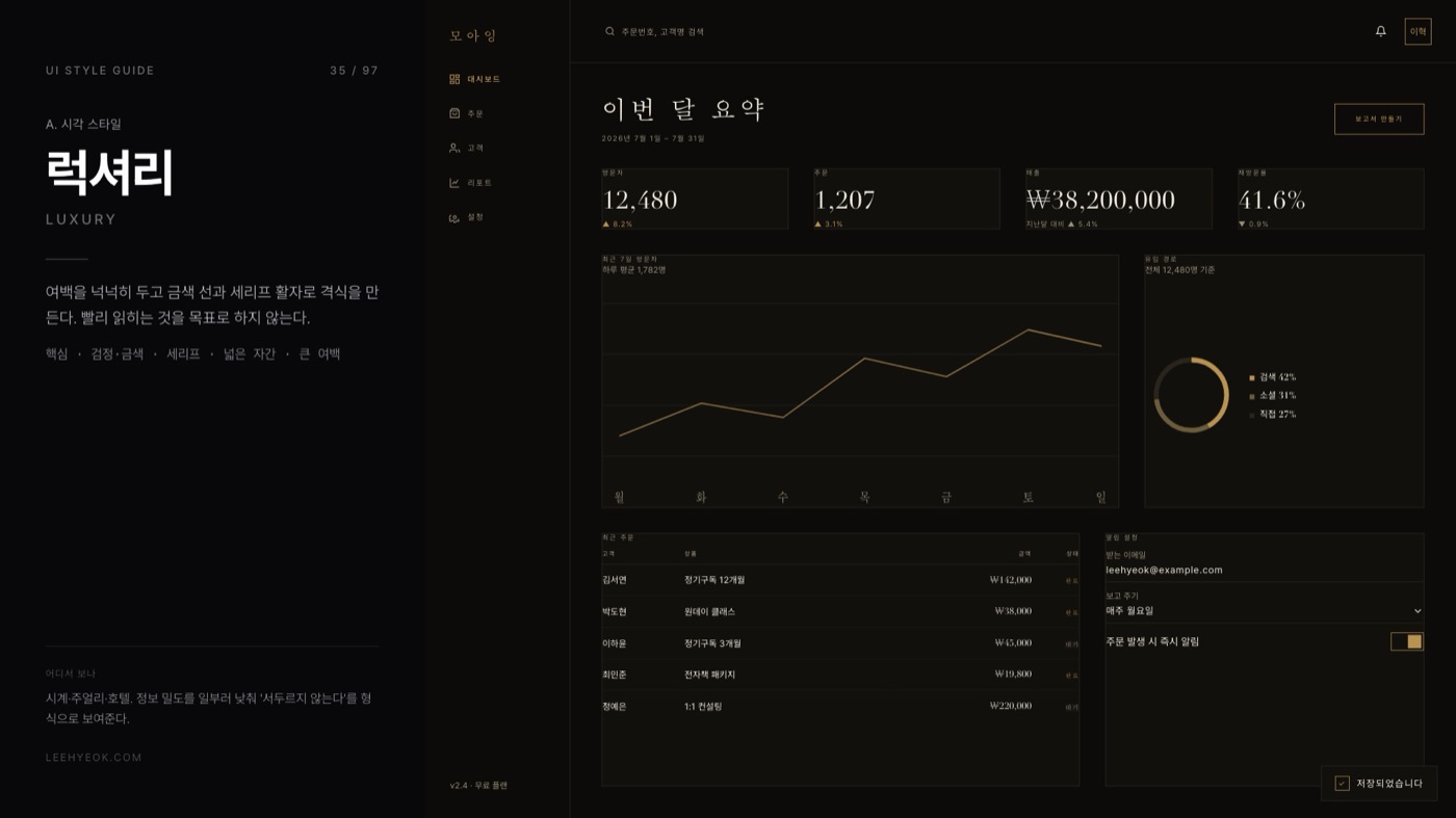 럭셔리 — LUXURY 스타일을 적용한 대시보드 화면