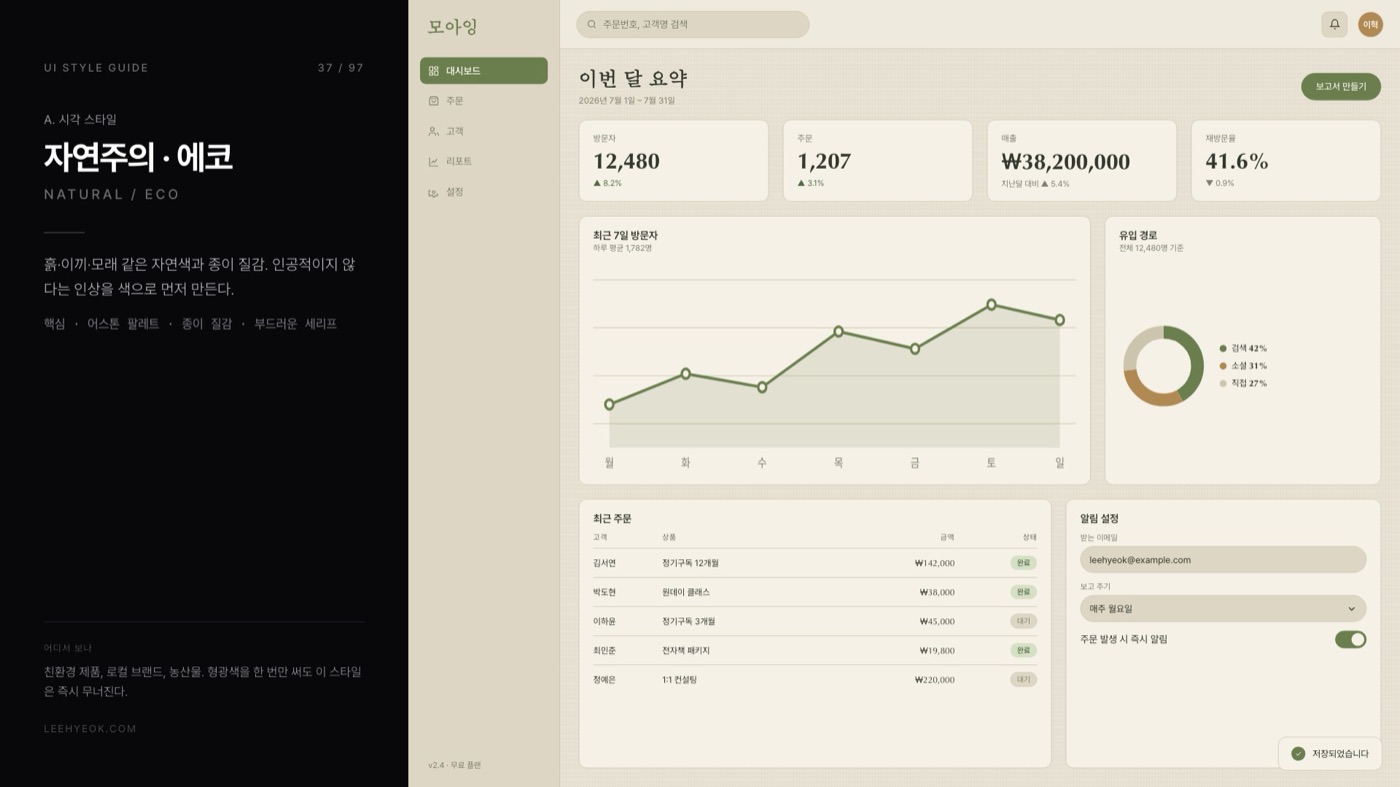 자연주의 · 에코 — NATURAL / ECO 스타일을 적용한 대시보드 화면