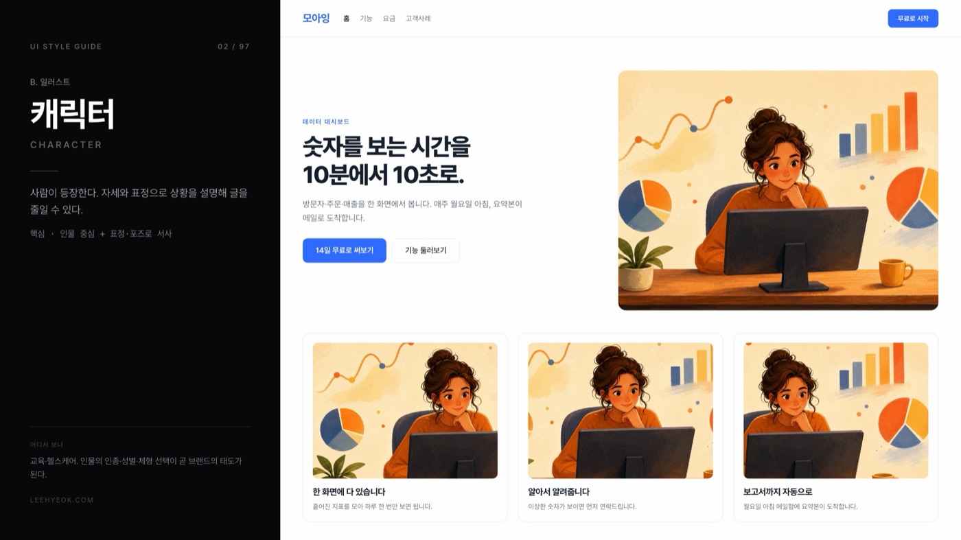 캐릭터 — CHARACTER 스타일을 적용한 대시보드 화면